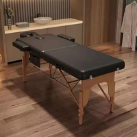 Camilla de Masaje Plegable Portátil de Madera de 2 Secciones con Reposacabezas de Cuero PU Negro a Precio Económico