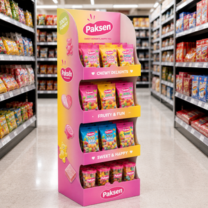 Support portable multi-niveaux en carton ondulé pour snacks en sachet, impression CMYK, installation facile pour présentoirs en magasin - Product Image 2