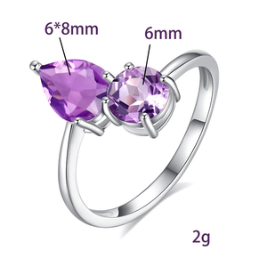 Bague ajustable 925 en argent sterling avec pierres naturelles géométriques taillées en poire et rondes, bijoux pour femme - Product Image 6