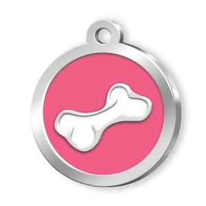 Medaglietta per animali domestici rotonda con design a forma di osso rosa per cani e gatti - Product Image 1