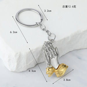 Ciondolo alla Moda con Mani Intrecciate in Preghiera per Buddha, Portachiavi Hip-hop in Lega di Zinco, Metallo Argento e Oro - Product Image 4