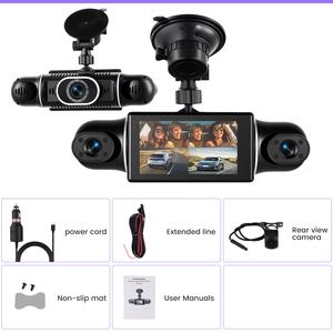 Caméra embarquée Podofo 3'' 4 objectifs 2K/1080P DVR Boîte noire de voiture Enregistreur IPS WiFi/G-Sensor/Vision nocturne/Caméra 360°/Caméra de recul Usine ODM/OEM - Product Image 6