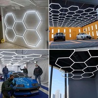Plafonnier LED hexagonal intelligent 100-240V, lumière LED hexagonale en forme de nid d'abeille pour garage automobile, atelier