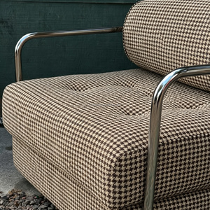 Canapé lounge individuel de style <span class=keywords><strong>Bauhaus</strong></span> médiéval, fauteuil UNOMIG en tissu et acier inoxydable, chaise de réunion de style industriel vintage - Product Image 3