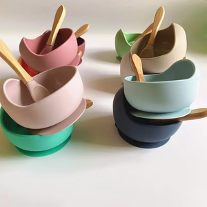 Juego de vajilla de silicona para bebé, juego de cuencos antideslizantes para niños, cuchara de silicona, mesa impermeable de grado alimenticio - Product Image 1