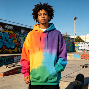 Customization Unisex 480GSM Tie Dye Drawstring Premium Pullover French Terry Ribbed Cuff and Hem Vintage Blanks Hoodies for Men - Product Image 3