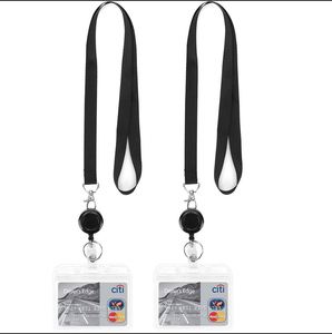 Porta Tarjetas de Identificación Negro Personalizado con Correa Retráctil, Hebilla Fácil de Desprender y Cordón para el Cuello con Soporte para Tarjetas - Product Image 1
