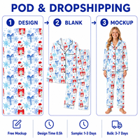 Pyjama personnalisé de Noël en polyester pour femme, motif bonhomme de neige aquarelle blanc, col cranté, logo tricoté sur le devant, POD, MOQ 1 pièce, Dropshipping