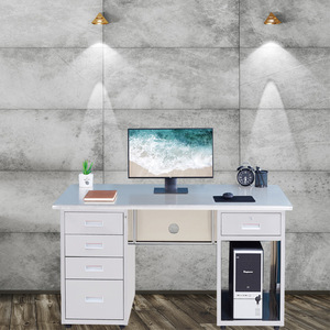 Bureau d'ordinateur en acier inoxydable avec tiroir, plan de travail à 5 tiroirs pour usage professionnel - Product Image 1