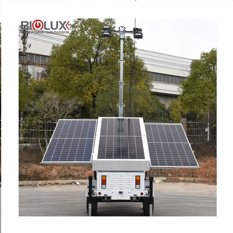 High light efficiency 4*150W LED lights with mobile solar trailer for working site