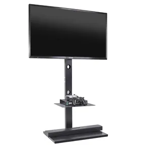 Swivel TV Floor Stand TV Mount Bracket With Steel Shelves Height Adjustable for 32-65 Inch LCD Flat Screen Monitor