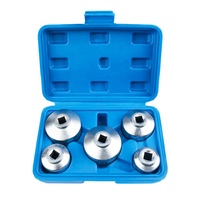 Lot de 5 clés à douille pour filtre à huile, entraînement 3/8, chromées, 6 points, 24mm, 27mm, 32mm, 36mm, 38mm, outil de démontage de filtre, étui rigide