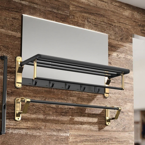 Suite de baño de oro negro montada en la pared sin taladro de 6 piezas de lujo moderno para decoración de hotel con juego de accesorios de baño - Product Image 2