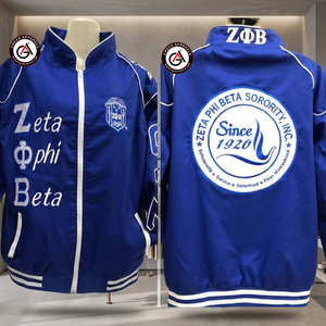 เสื้อแจ็กเก็ตสตรีที่มีความทุกข์ยากของผู้หญิง,เสื้อแจ็กเก็ตปักลายกรีก Zeta Beta Sorority - Product Image 2