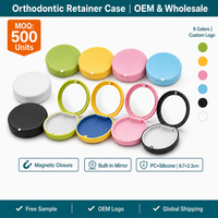 Boîte de rangement pour aligneurs orthodontiques avec miroir, fermeture magnétique, en PC et silicone, personnalisable avec logo OEM pour cliniques dentaires, vente en gros