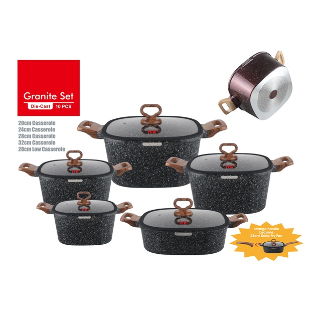 10Pcs Nonstick Cookware Sets Granite Pots and Pans Set Induction PFOA Free Frying Pans Saucepans Non Stick Die Cast Cooking Set
