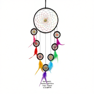 Acchiappasogni Angelina 18x70cm con Piume Arcobaleno, Decorazione da Parete in Stile Bohémien - Product Image 1