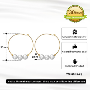 Boucles d'oreilles créoles GPE52 RINNTIN avec perles de culture d'eau douce, argent sterling 925 plaqué or 14 carats pour femmes - Product Image 2