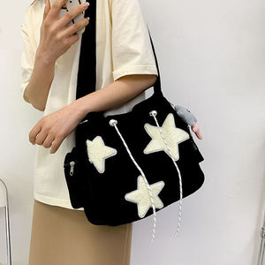 New <b>Large</b> Capacity Embroidered Underarm Shoulder Bag Soft Striped Velvet Women's Crossbody Bag - Product Image 4
