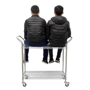 두 배 갑판 두 배 손잡이지주 스테인리스 크롬은 바퀴를 가진 메시 트롤리 움직일 수 있는 조정가능한 화물 다중층 손수레를 도금했습니다 - Product Image 5