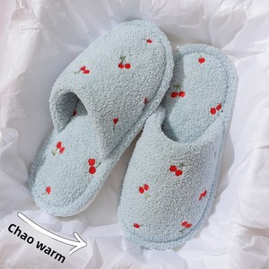 Phụ Nữ Thời Trang Mùa Đông Trong Nhà Phòng Ngủ Cho Dép Đi Trong Nhà Dễ Thương Anh Đào Thêu Bông Lông Ấm Sang Trọng Cao Su Đế Da Lộn In - Product Image 6