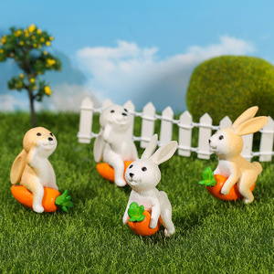 Figuras de conejos adorables con zanahorias, mini adornos de jardín para decoraciones interiores y exteriores - Product Image 2