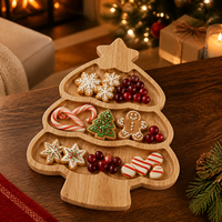 Plateau de service en bois durable pour Noël, avec trois compartiments pour biscuits, bonbons et tables de fête