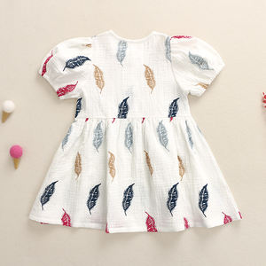 夏の人気売れ筋ベビーガール服パフスリーブリーフパターン可愛いキッズドレス - Product Image 3