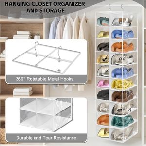 Hanging <b>Shoe</b> Organizer 20 Sections Rectangular Steel Wire Non Woven Wardrobe <b>Storage</b> Shelves Space Saving <b>Shoes</b> - Product Image 4