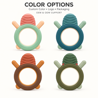 Anneau de dentition tortue en silicone de qualité alimentaire pour bébé, forme anneau facile à saisir, jouet de dentition côtelé en forme de coquille, design de personnage mignon, vente en gros, personnalisation OEM