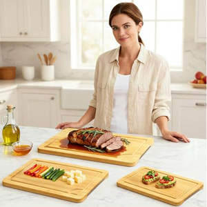 Ensemble de 3 planches à découper rectangulaires en bois épais avec rainure profonde pour jus, planches à découper en bambou pour la viande - Product Image 5