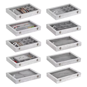 Gray Velvet Jewelry Display Case With Clear Lid, Lockable Multi-Compartment Jewelry Organizer For Rings, <b>Earrings</b> And Bracelets - Product Image 4