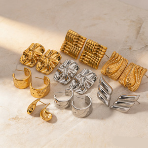 Geometric Stud <b>Earrings</b> Zinc Alloy Gold Plated Stainless Steel Ear Post Party Fashion Jewelry - Product Image 1