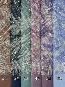 2024 nigéria rouge Guipure perles dentelle broderie tissu paillettes perles trame tricoté Aso Ebi pour <span class=keywords><strong>mariage</strong></span> africain brodé - Product Image 4