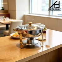 Plat de service rond en acier inoxydable de 4,5 L, demi-orné d'or, pour buffet, multifonctionnel, avec crochets, pour la restauration