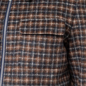Custom Woolen Jacket Cropped Fit Hairy Texture All-over Check Pattern Zip-through Buttoned Cuffs Six-pocket Design - Product Image 4