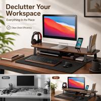 Support d'écran réglable en bois avec rangement, rehausseur de bureau pour ordinateur avec étagères, usage commercial, emballage personnalisé