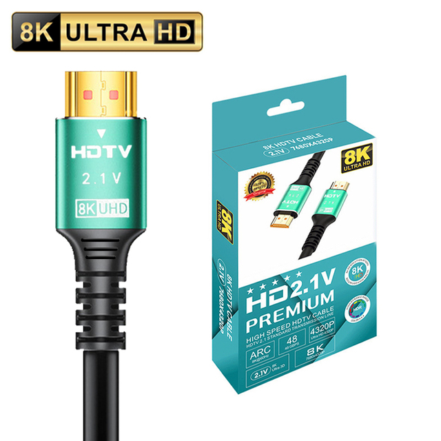 Premium PVC HDMI 2.1 Cable - 8K 60Hz & 4K 120Hz UHD Male to Male Cord for Laptop Monitor and Fire TV