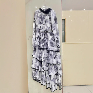 Vestido Maxi Elegante de Manga Larga con Cuello Redondo y Volantes Ecológicos para Mujer, Estilo A-Line, Ideal para la Playa o Resort - Product Image 3