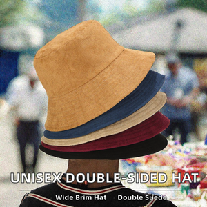 Unisex Suede Velvet <b>Bucket</b> <b>Hat</b> <b>Reversible</b> Wide Brim Fisherman Cap Custom Logo Outdoor Sun <b>Hat</b> - Product Image 2