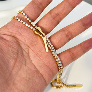 Kalung Rumbai Berhiaskan Berlian dengan Resleting, Perhiasan Fashion 2025, Dapat Disesuaikan, Full ZIRCON, Baja Anti Karat Berlapis Emas - Product Image 6