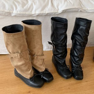 Botas de moda con lazo y puntada, estilo coreano, diseño retro de media caña, botas de ballet con punta cuadrada y lazo, botas de tacón alto. - Product Image 3