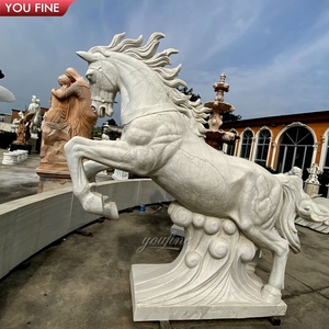 YOUFINE Statue de <span class=keywords><strong>cheval</strong></span> en marbre <span class=keywords><strong>blanc</strong></span> sculptée à la main, sculpture d'étalon en pleine action pour la décoration de villas, allées et propriétés - Product Image 3