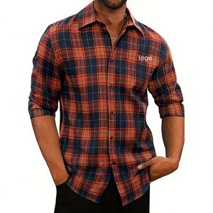 Camiseta a cuadros de manga larga con logotipo personalizado de alta calidad, camiseta informal de bloqueo de verano de algodón orgánico en blanco duradero y húmedo - Product Image 1