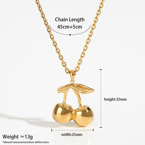 كليورو بالجملة 316L مطلية بالذهب الفولاذ المقاوم للصدأ قلادة الأقراط مجموعات المجوهرات لطيف الكرز قلادة المجوهرات للنساء - Product Image 5