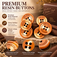 Kancing Resin Berkilau Warna Oranye Caramel Grosir, Empat Lubang, Berhuruf, untuk Kemeja, Jaket, Kardigan, Pakaian, Jahit