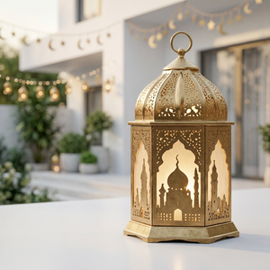 Última Novedad en Decoración para el Hogar para el Ramadán 2027, Farol de Vela de Metal y Vidrio Hecho a Mano en Marruecos, Estilo Antiguo, con Diseño de Mezquita - Product Image 4