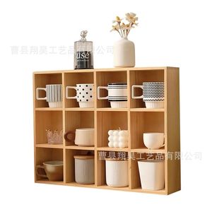 Desktop <b>Solid</b> <b>Wood</b> Twelve Compartment Storage Box For Tea Sets And Water Cups Modern Simple Style - Product Image 5