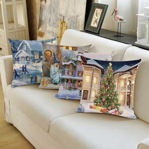 Fodere per cuscini in lino con luci LED natalizie, decorazioni per albero in stile rustico, 45x45 cm per divano/poltrona - Product Image 1