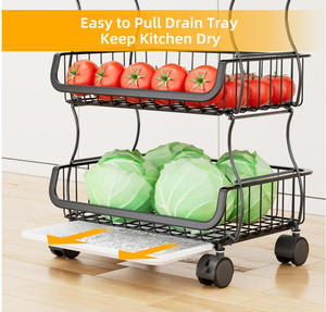 Cestino Impilabile per Frutta e Verdura con Ruote e Portabananane, <span class=keywords><strong>Carrello</strong></span> a 4 Ripiani per Organizzazione e Conservazione in Cucina - Product Image 2